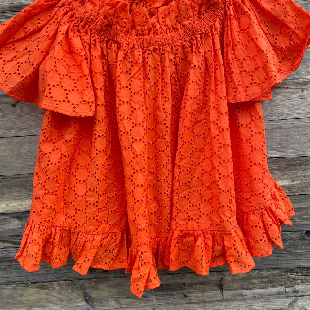 ASOS Orange Eyelet Off The Shoulder Ruffle Top - Picture 6 of 9